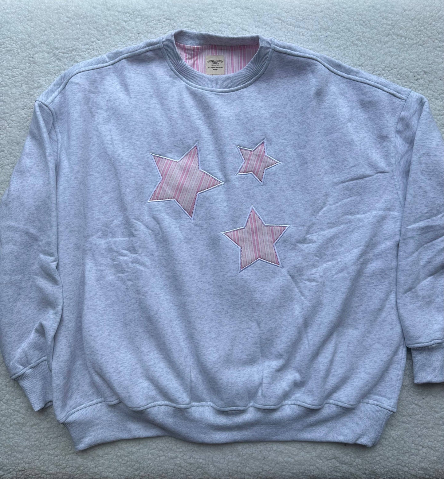 Sunkissed Pink Star Lux Striped Crewneck