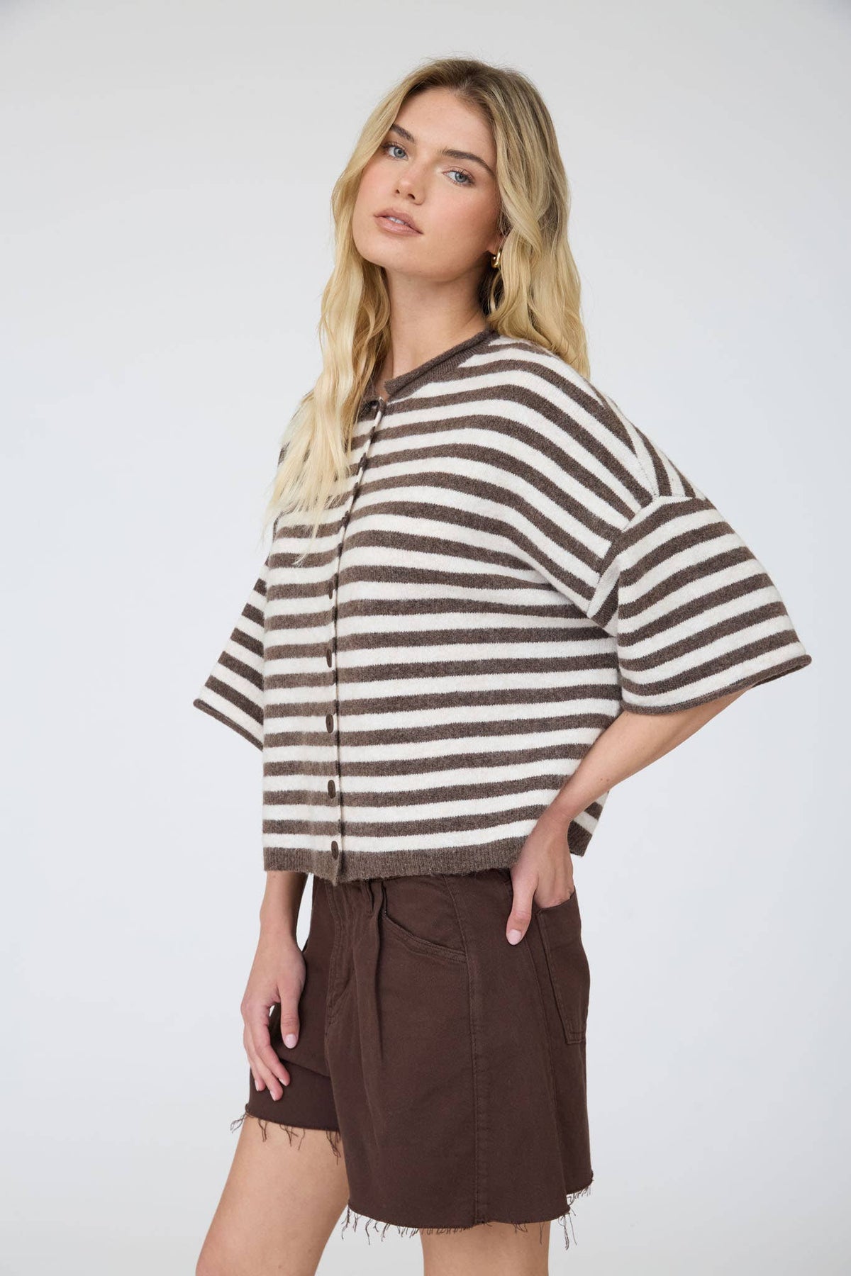 Leah Striped Short Sleeve Cardigan