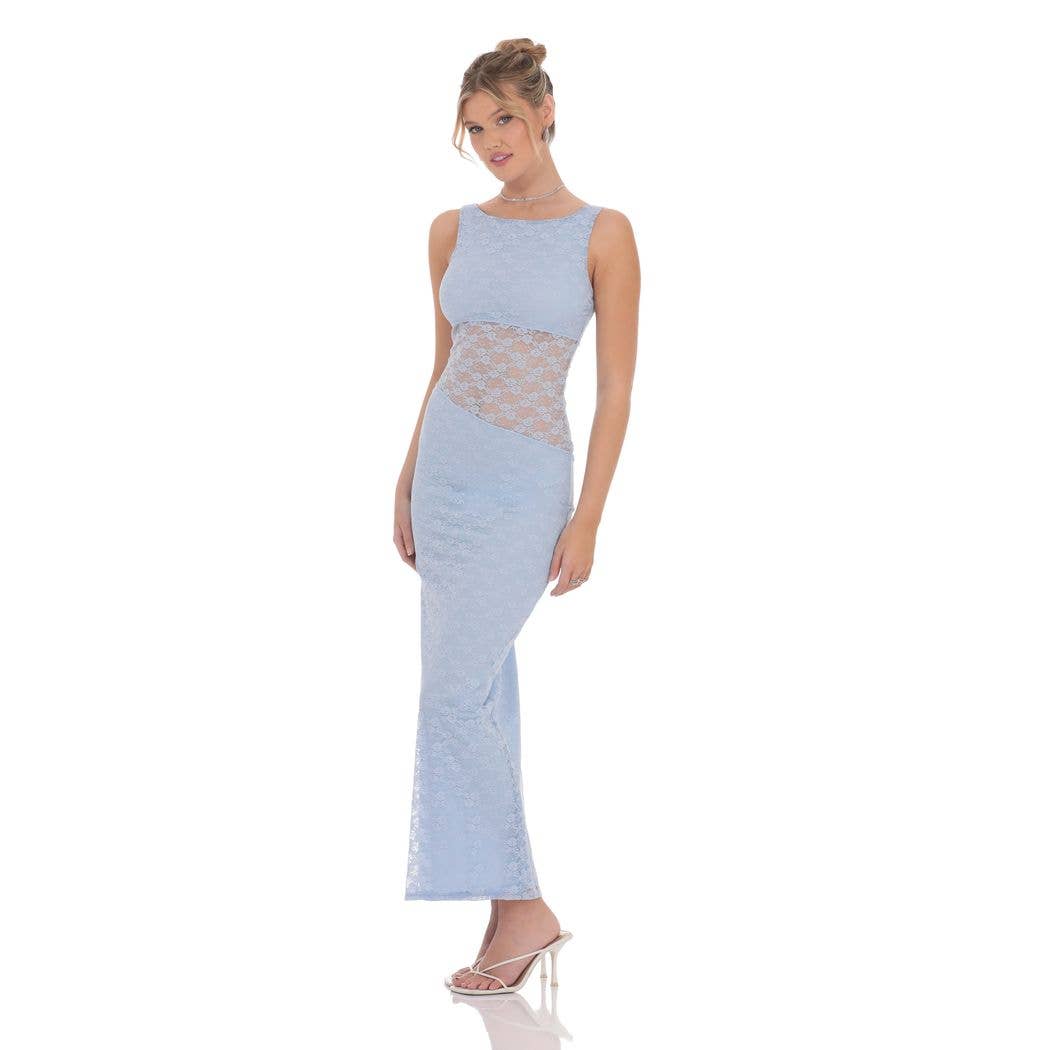 Cutout Lace Maxi Dress:Light Blue