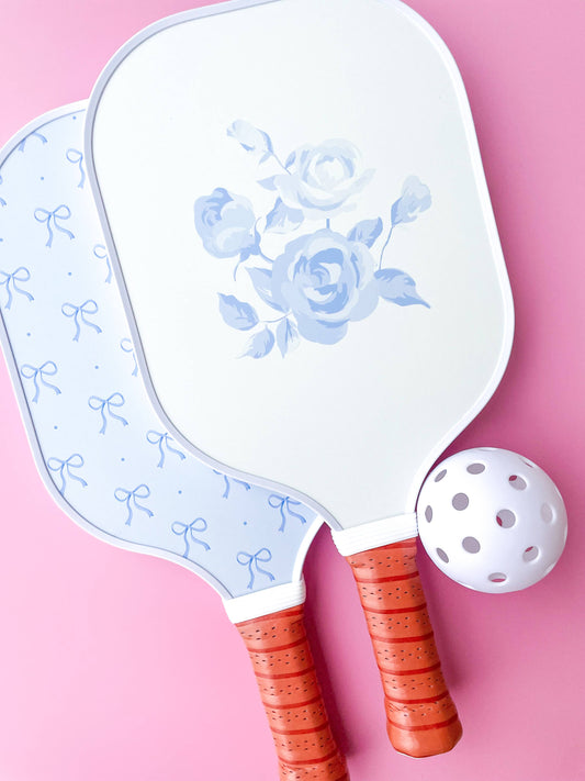 Blue Bow Floral Pickleball Paddle 