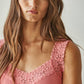 Knit Seamless Ribbed Tank Top with Lace Trim