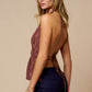 Textured Halter Ruched Front Peplum Top