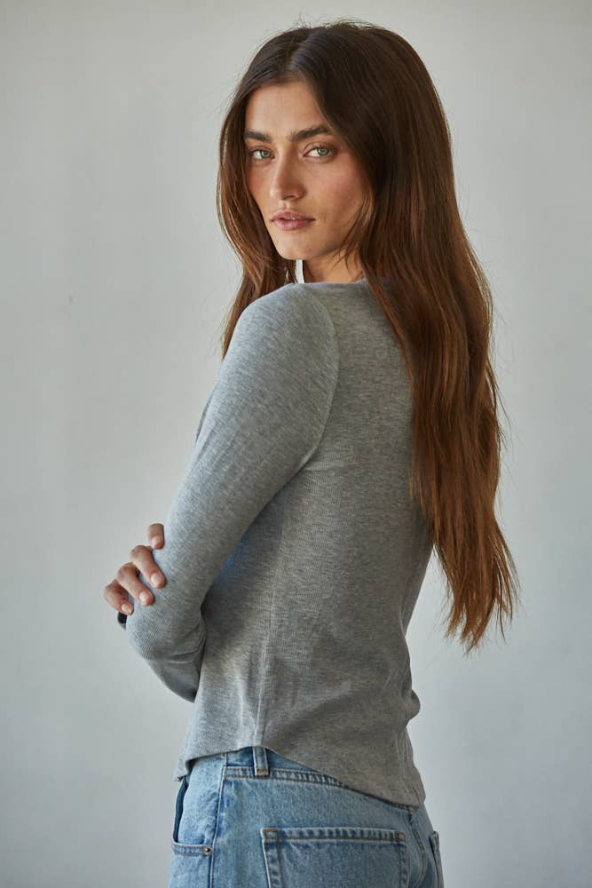 Long Sleeve Half Button Up Top