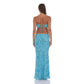 Sequin Beaded Floral Maxi Skirt in Aqua Blue