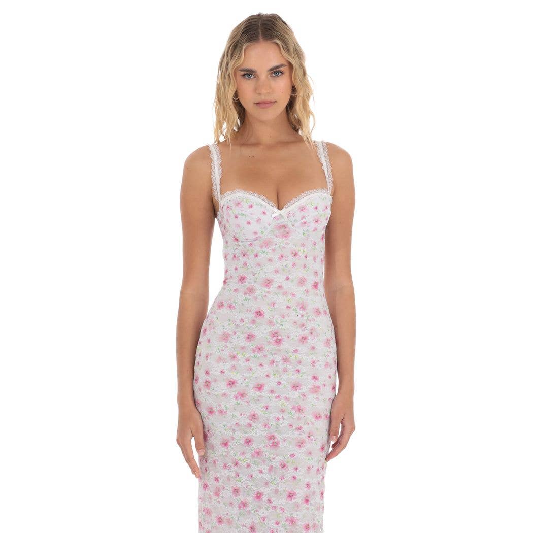 Lace Floral Maxi Dress in White
