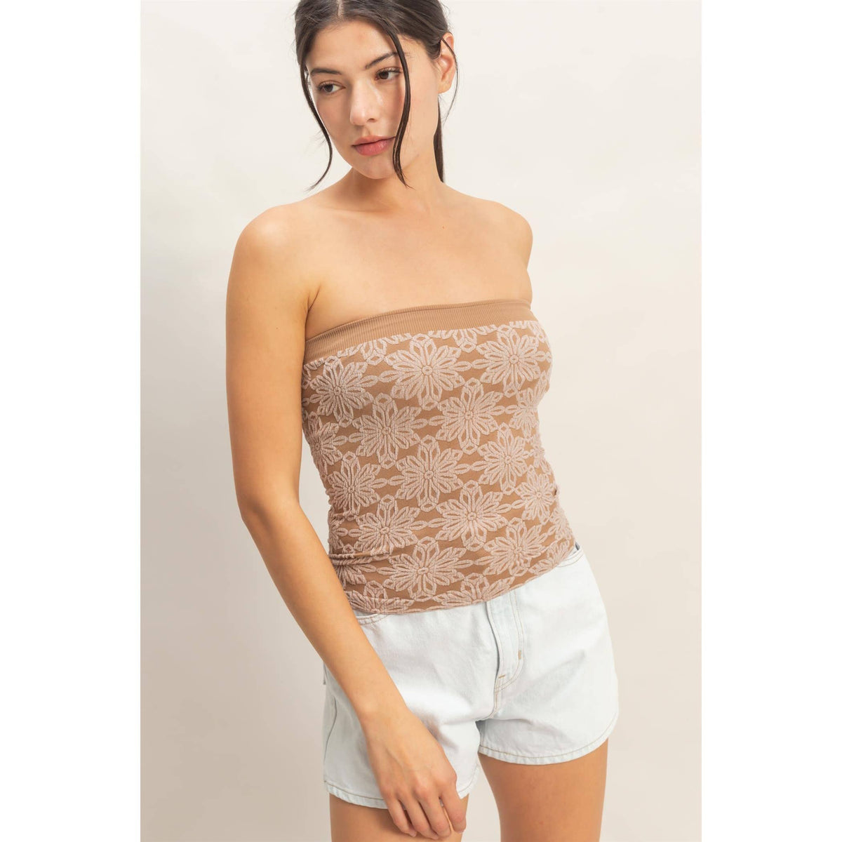 Strapless Jacquard Top