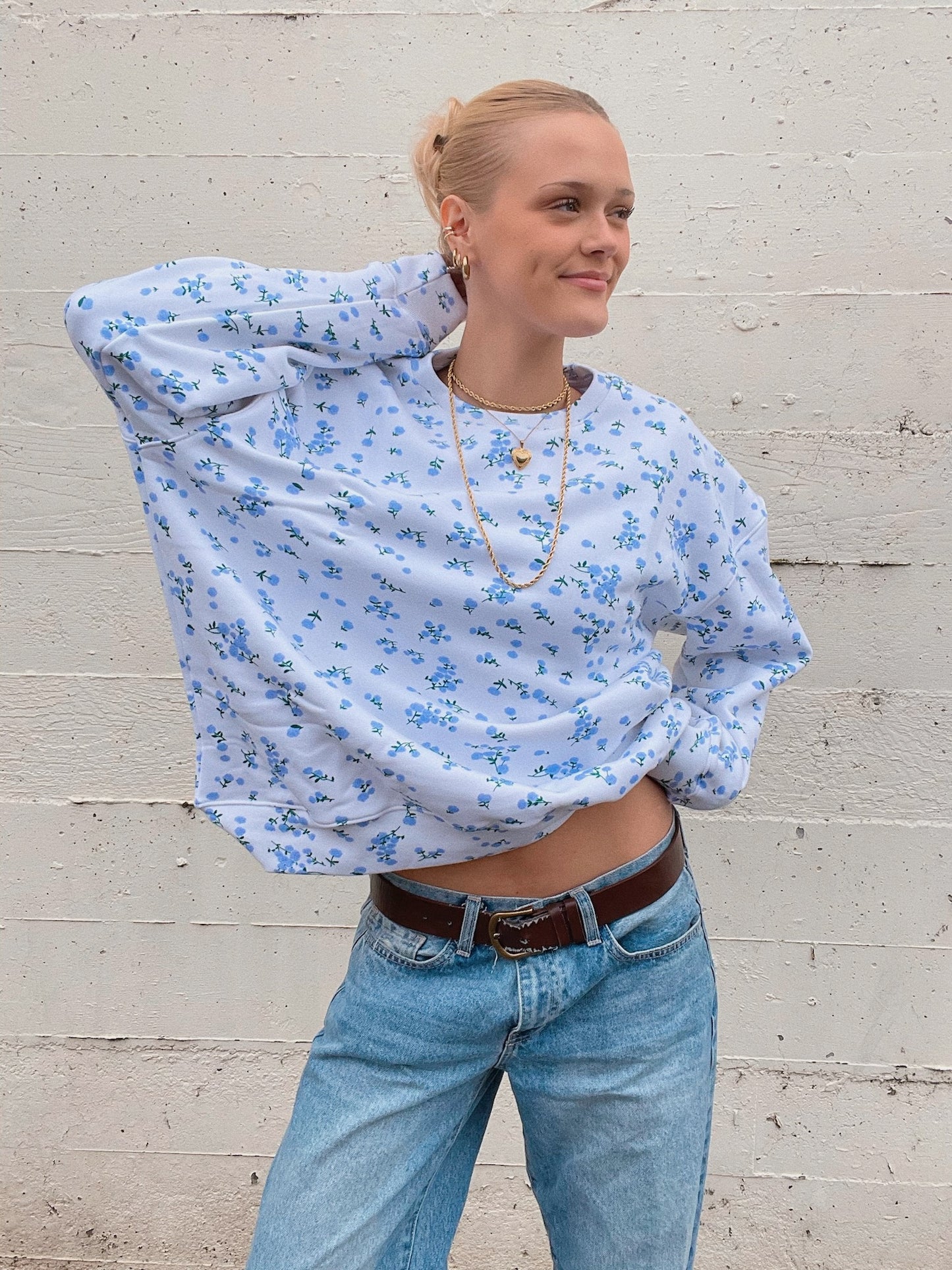 Blue Floral Crewneck