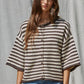 Knit Sweater Striped Quarter Sleeve Cardigan