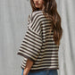Knit Sweater Striped Quarter Sleeve Cardigan