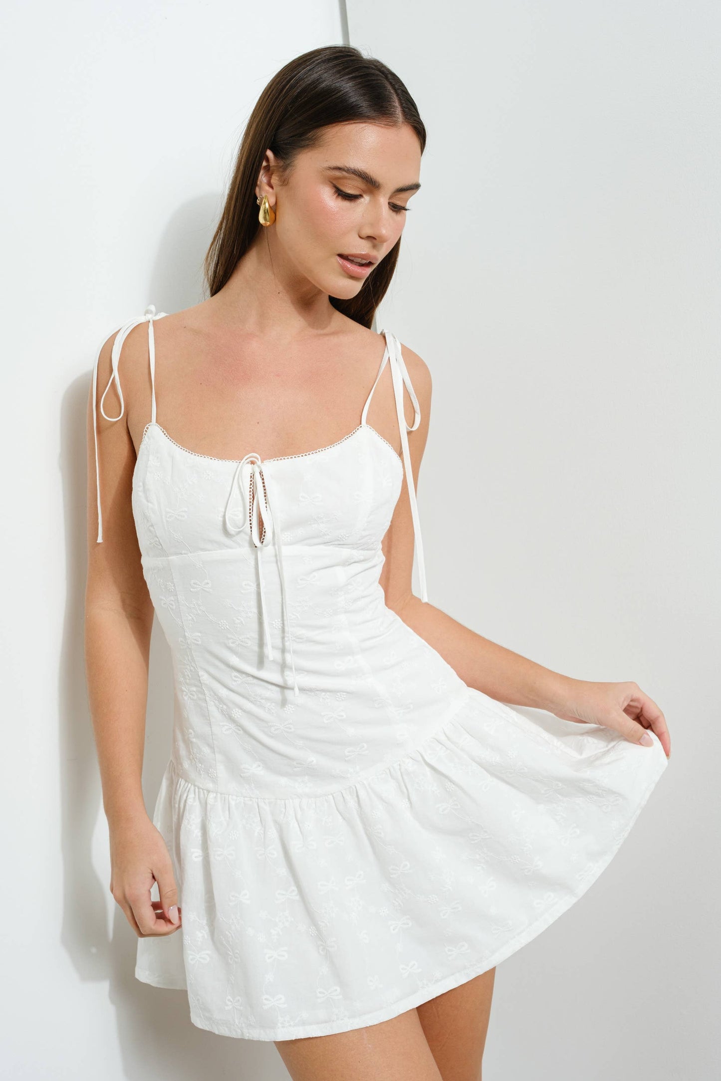 Eyelet Drop Waist Mini Dress