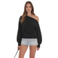 Off Shoulder Knitted Jumper in Black