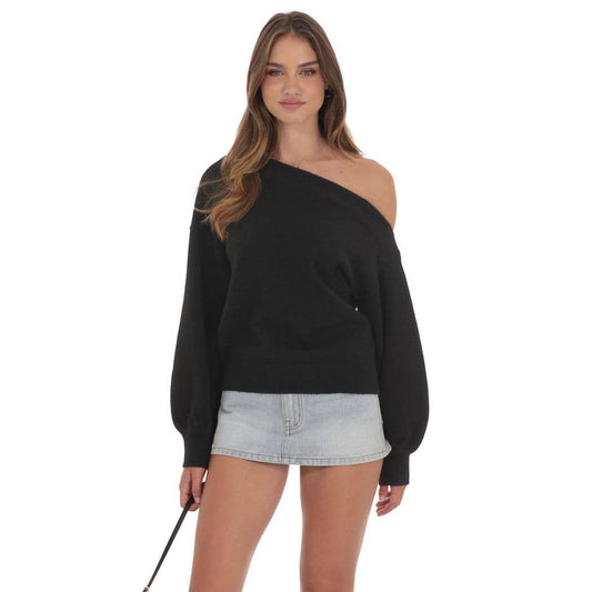 Off Shoulder Knitted Jumper in Black
