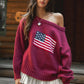 American Flag Knit Off The Shoulder Sweater