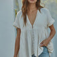 Woven Cotton Gauze Plunged V-Neck Button Top