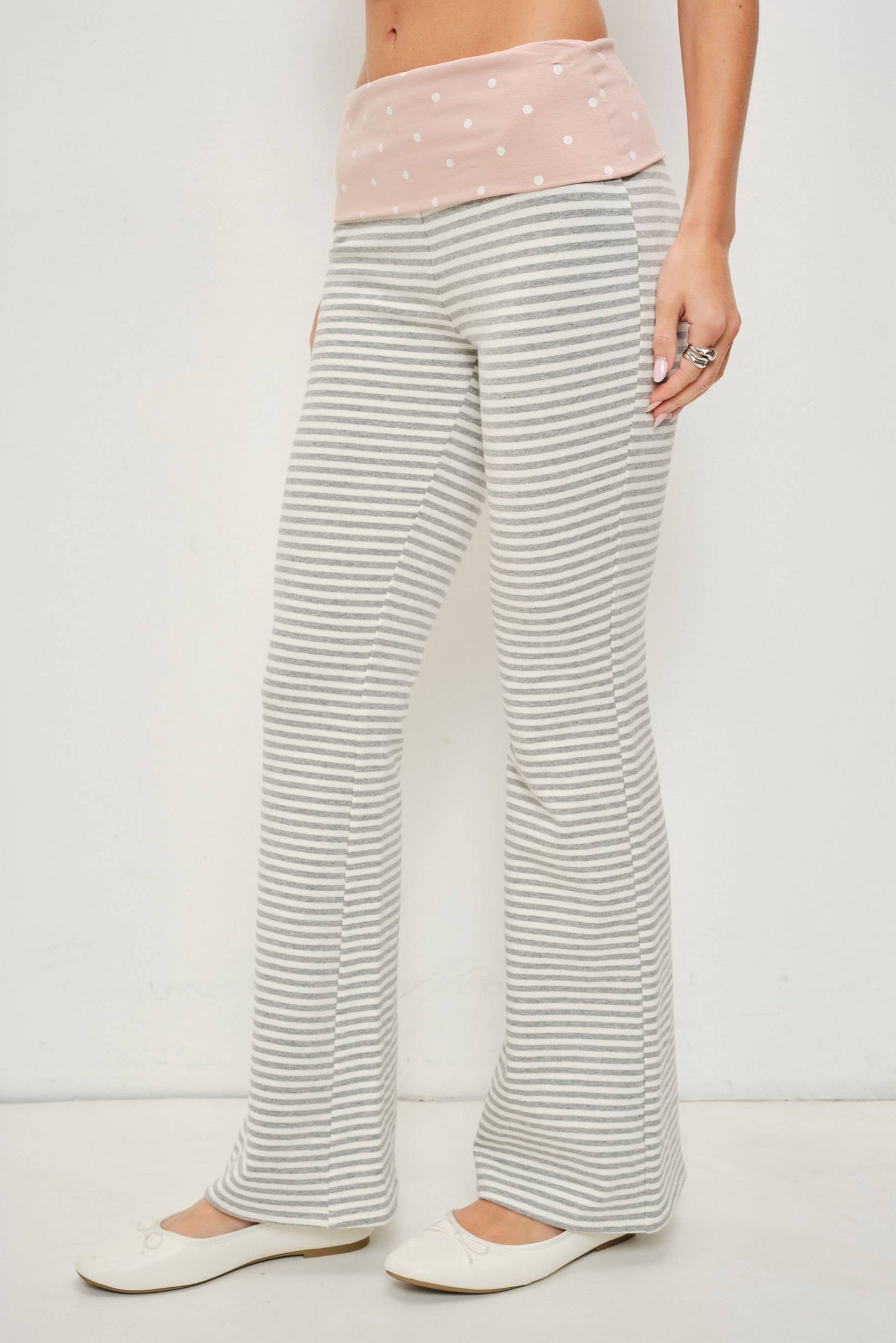 Pink Polka Dot Fold Over Pants