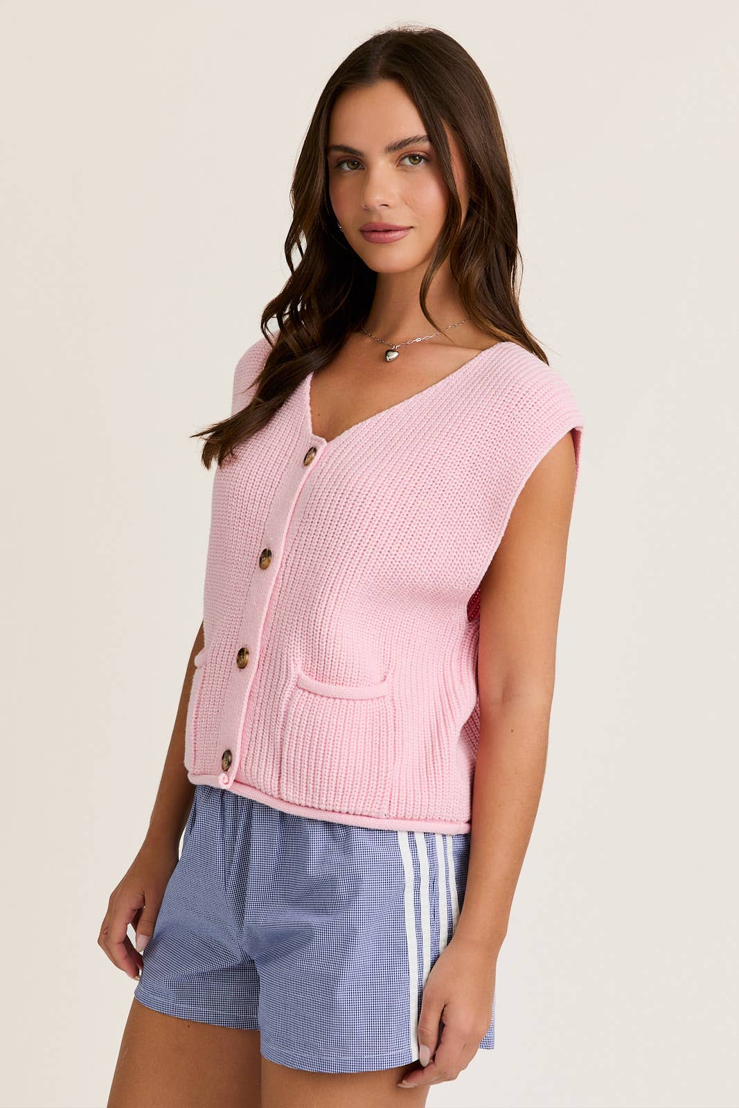 Pink Button Knit Sweater Vest