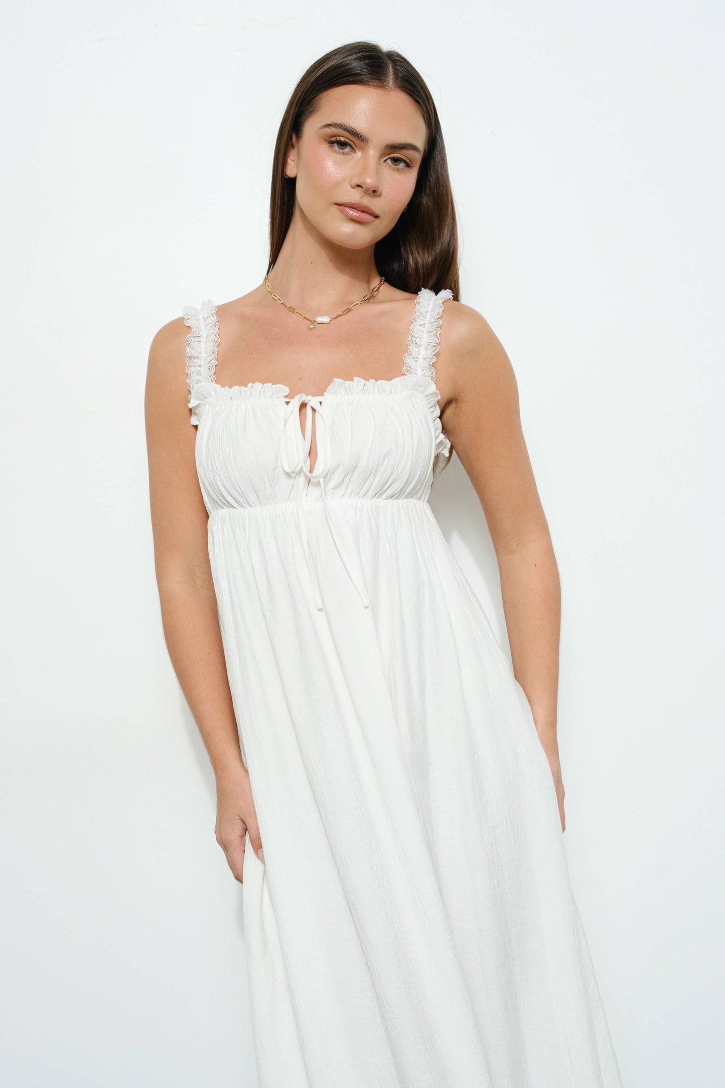 Shoulder Lace Trim Maxi Dress