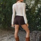 Scalloped V-Neck Long Sleeves Sheer Lace Top
