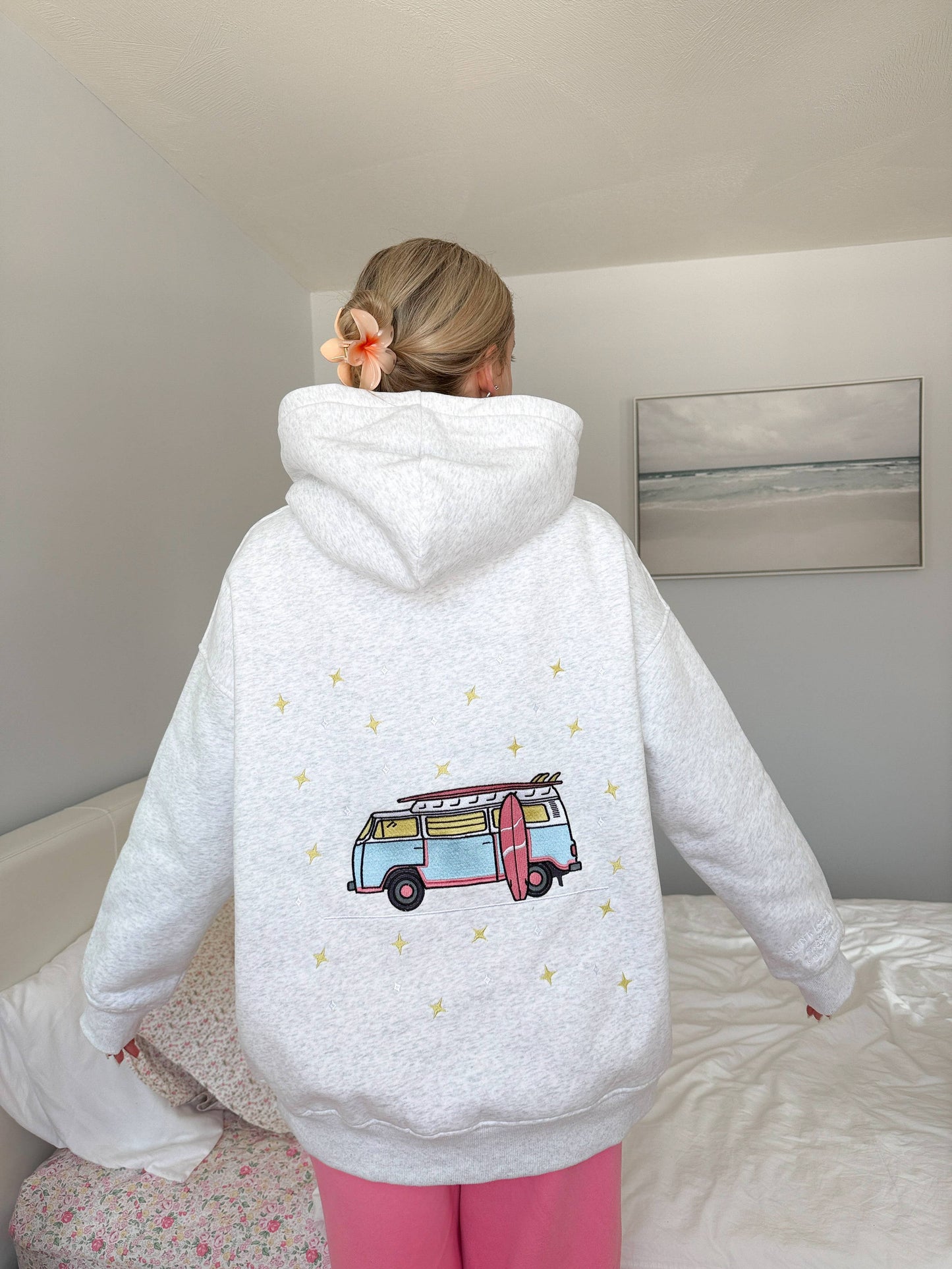 Pearl Grey Van Star Embroider Hoodie