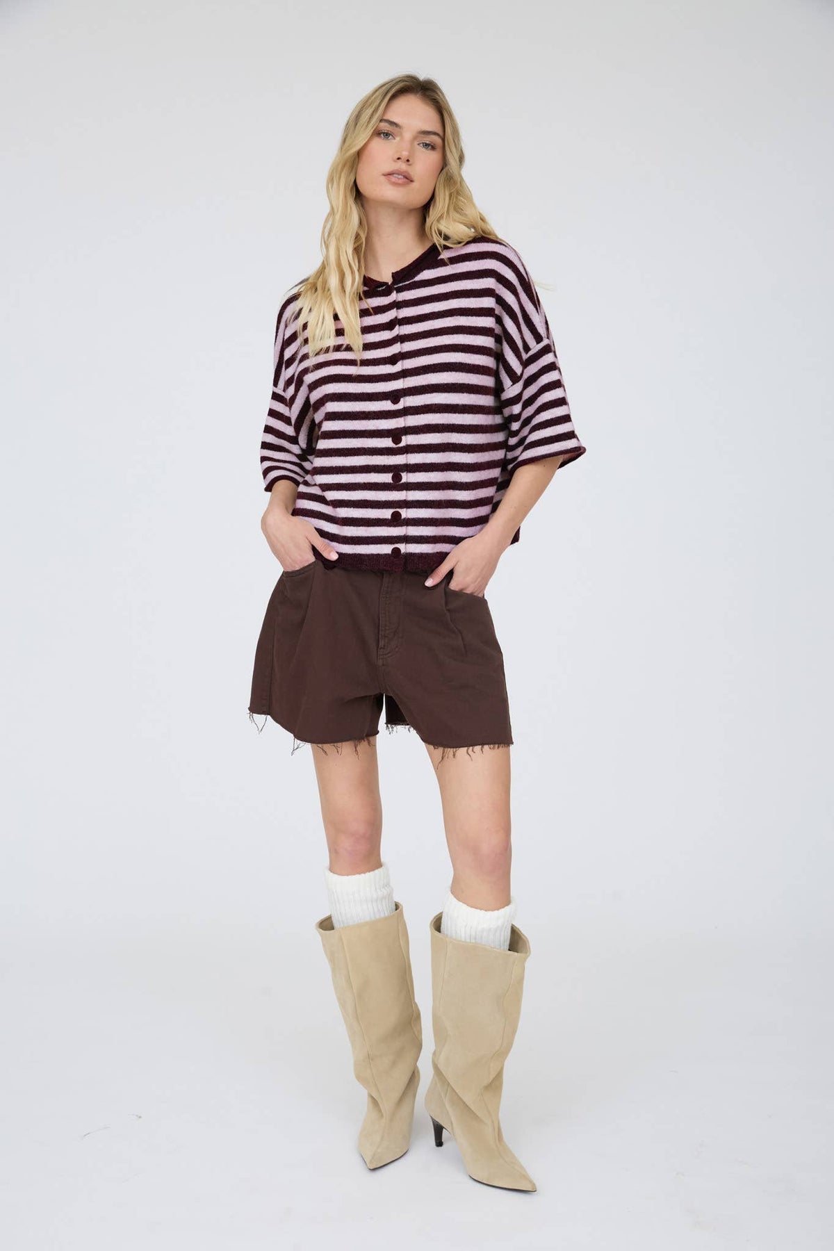 Leah Striped Short Sleeve Cardigan