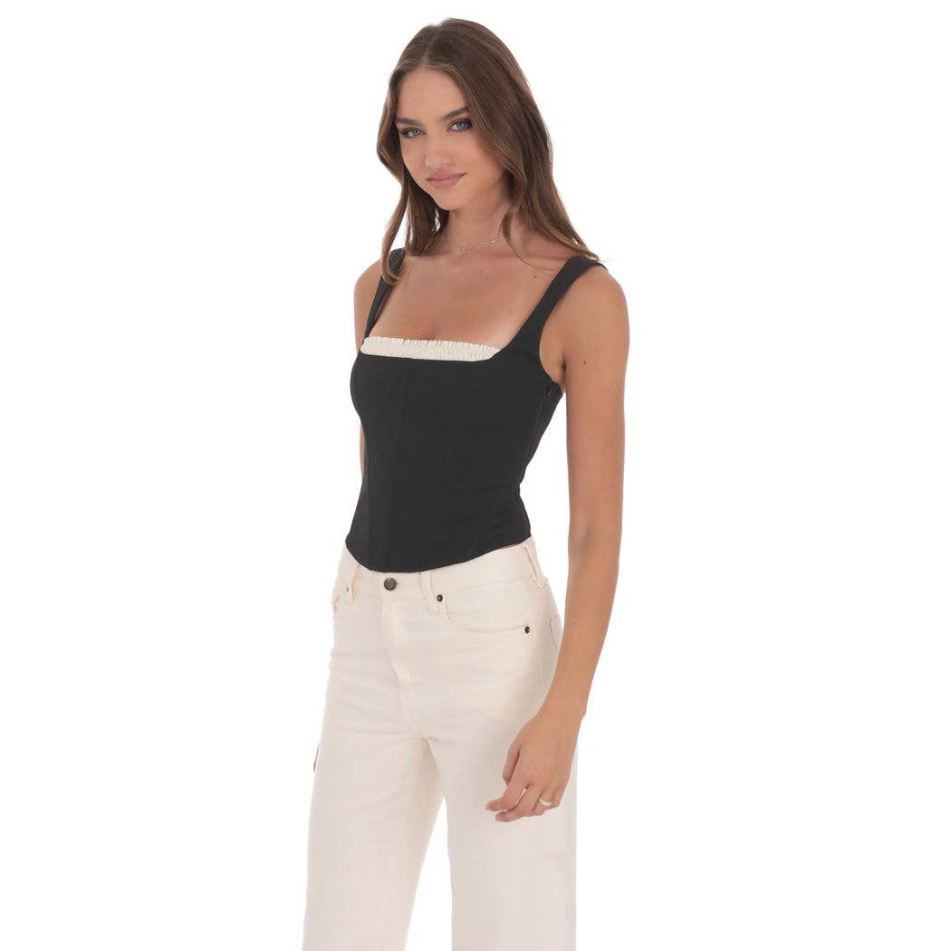 Two-Toned Detailed Corset Top in Black