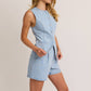 Button Front Sleeveless Light Denim Top