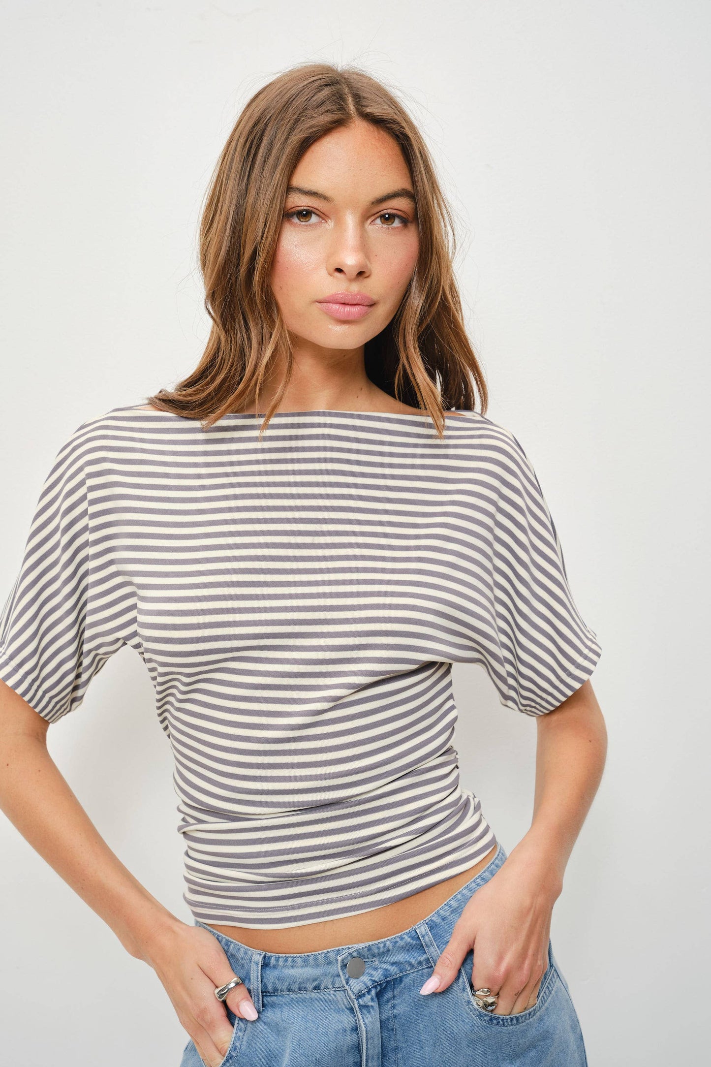 DELILAH STRIPED ONE SHOULDER TOP