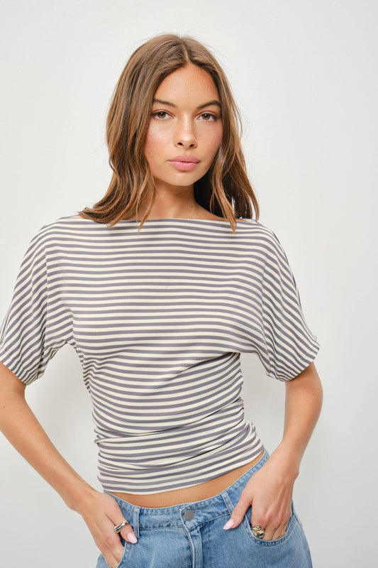 DELILAH STRIPED ONE SHOULDER TOP