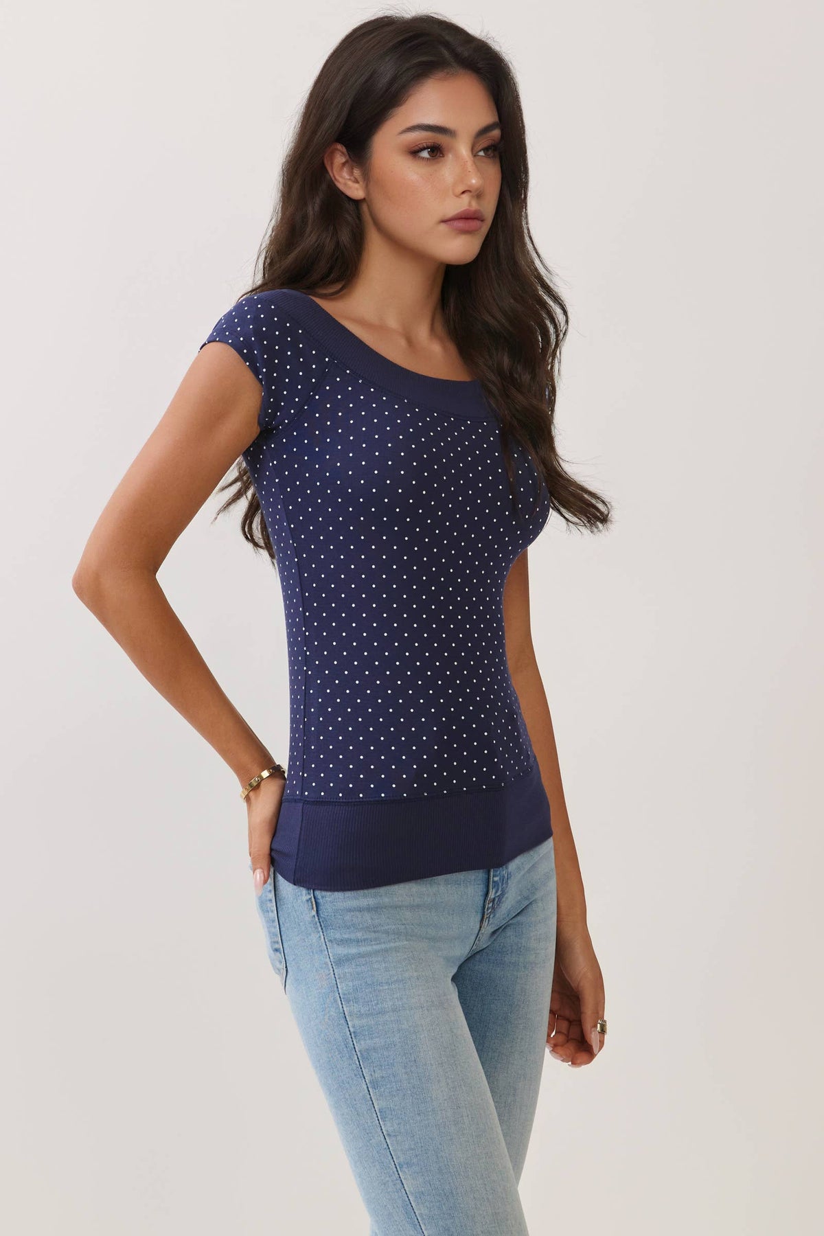 Polka Dot Boat neck Top