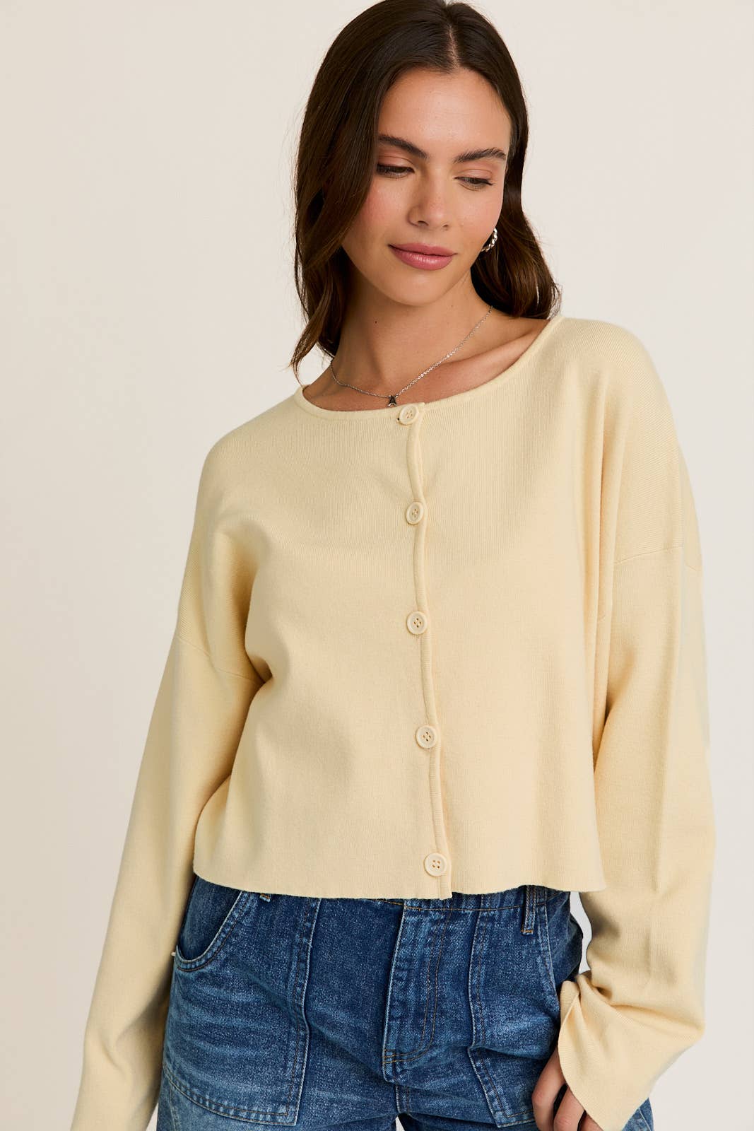 Round Neck Sweater Cardigan