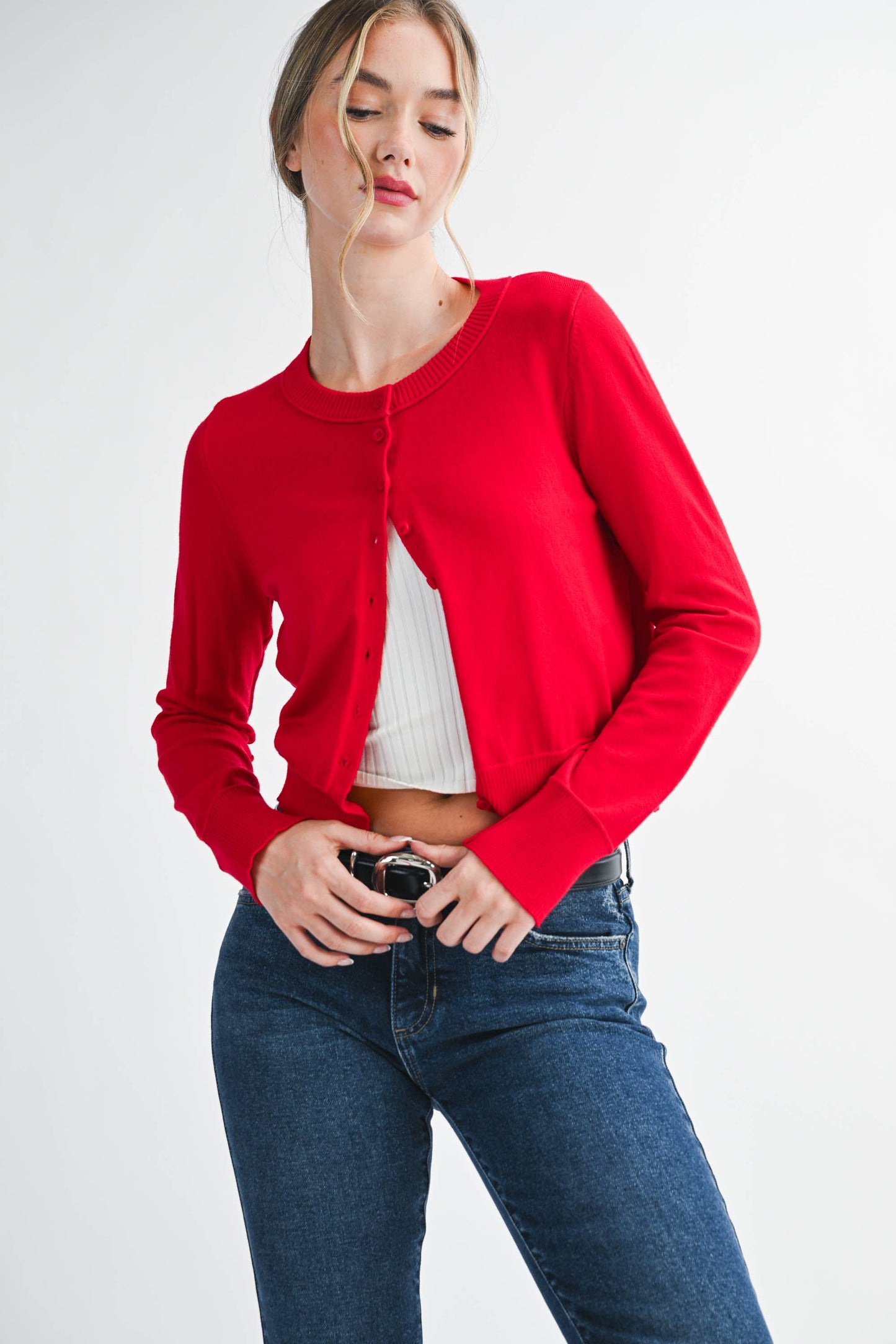 Ribbed Button-Up Knit Cardigan