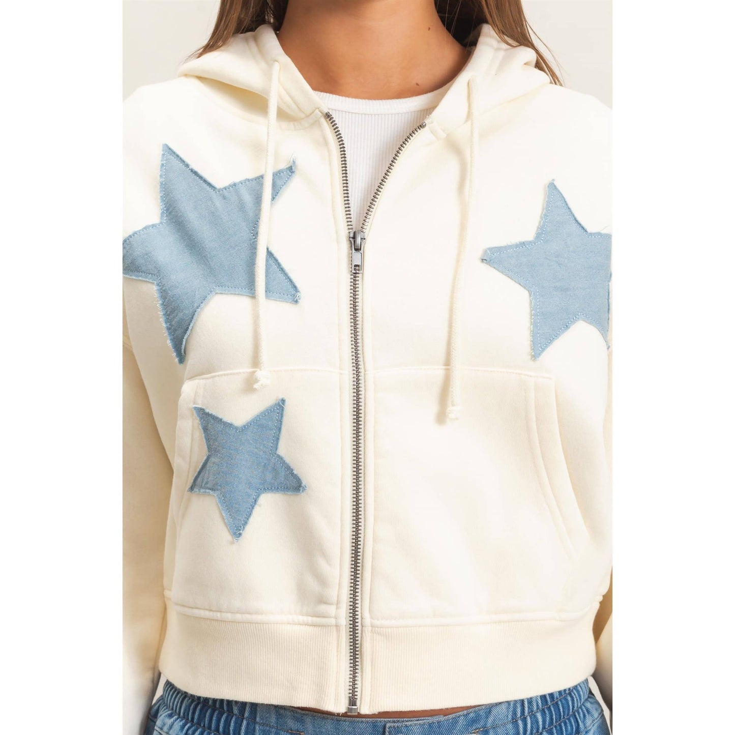 Star Patch Zip-Up Hoodie