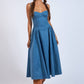Denim Fit & Flare Midi Dress