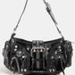 Rivet Detail Leather Shoulder Bag