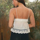 Babydoll Embroidered Mesh Lace Trim V-Neck Cami Top