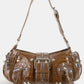 Rivet Detail Leather Shoulder Bag