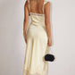 Lace Trim Satin Midi Dress