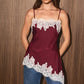 Lace Trim Burgundy Top