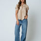 EMBROIDERED LACE TRIM PINTUCK DETAIL TOP