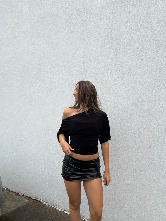 Mini Black Leather Skirt