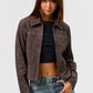 Suede Jacket with Contrast Stitching