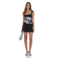Two-Toned Mesh Print Top in Black and Blue