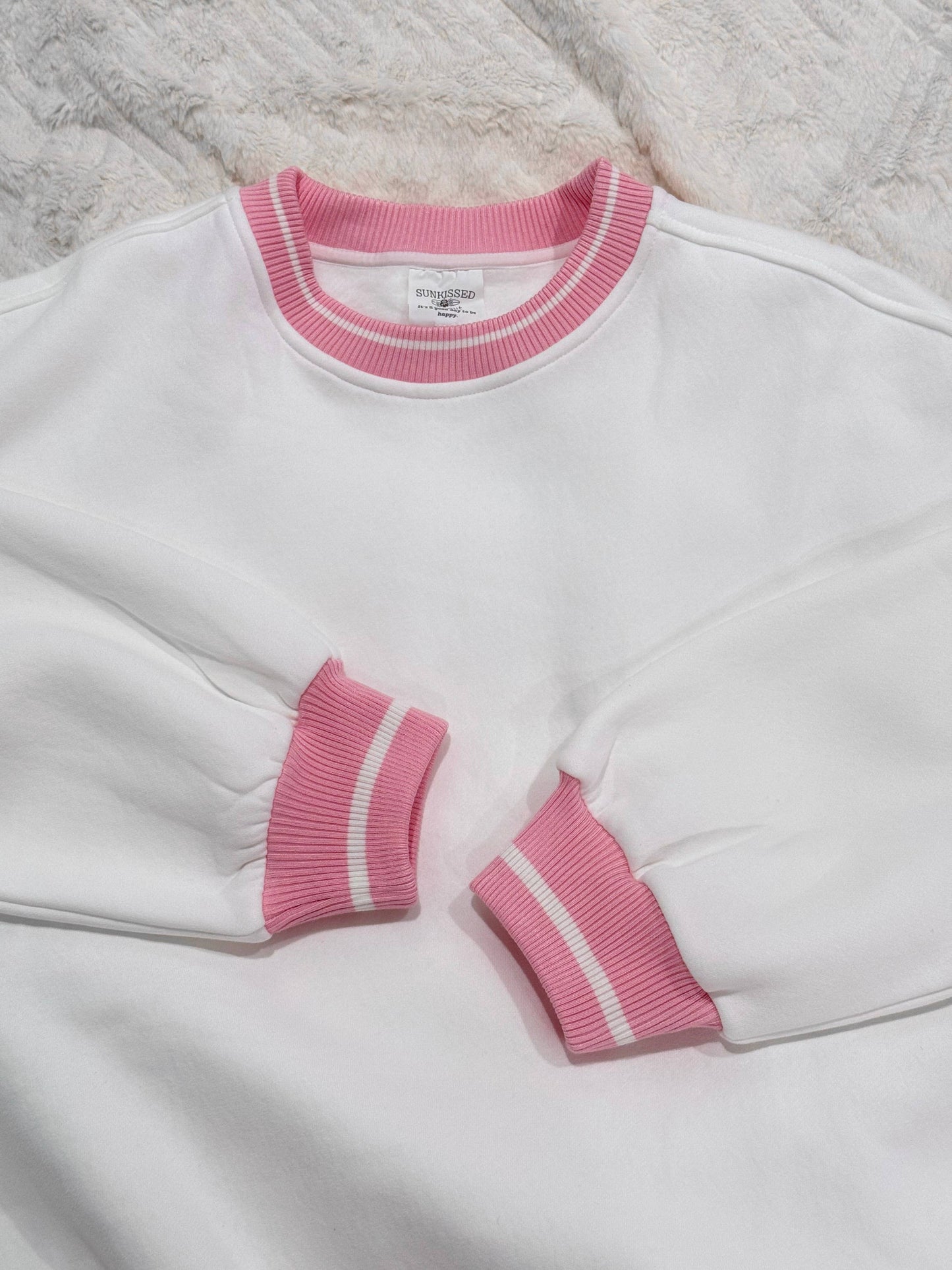 White & Pink Crew Neck