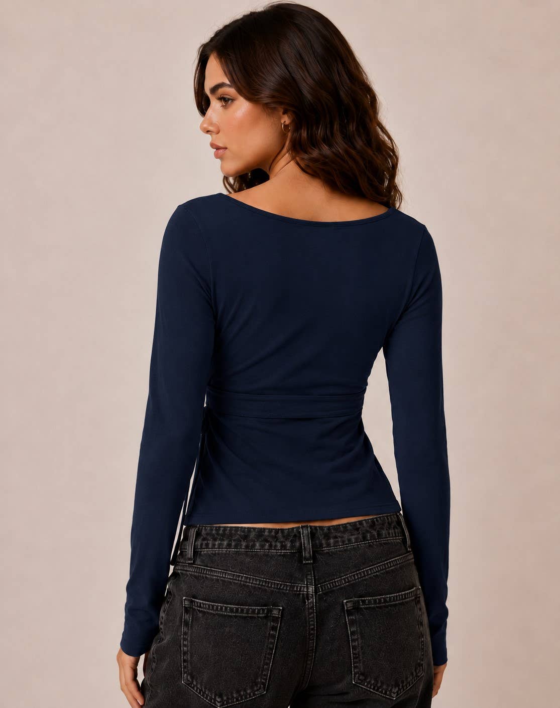 WRAP PLUNGE LONG SLEEVE TOP