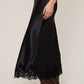 Satin Mono Tone Elastic Waist Lace Midi Skirt