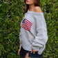 American Flag Knit Off The Shoulder Sweater
