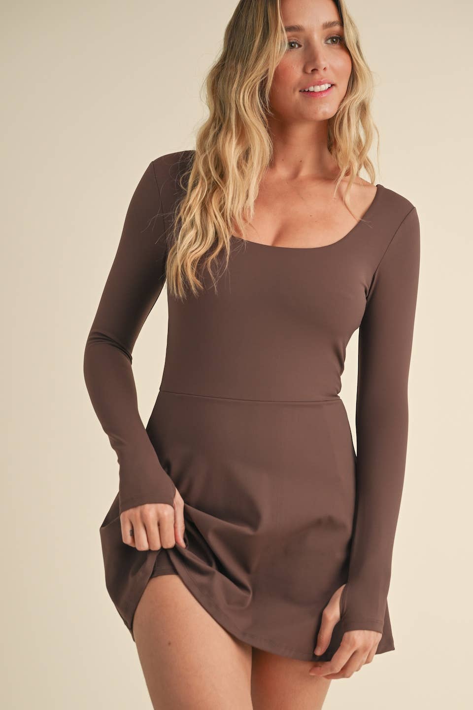 Scoop Neck Fit and Flare Long Sleeve Mini Dress Scoop Neck Fit and Flare Long Sleeve Mini Dress