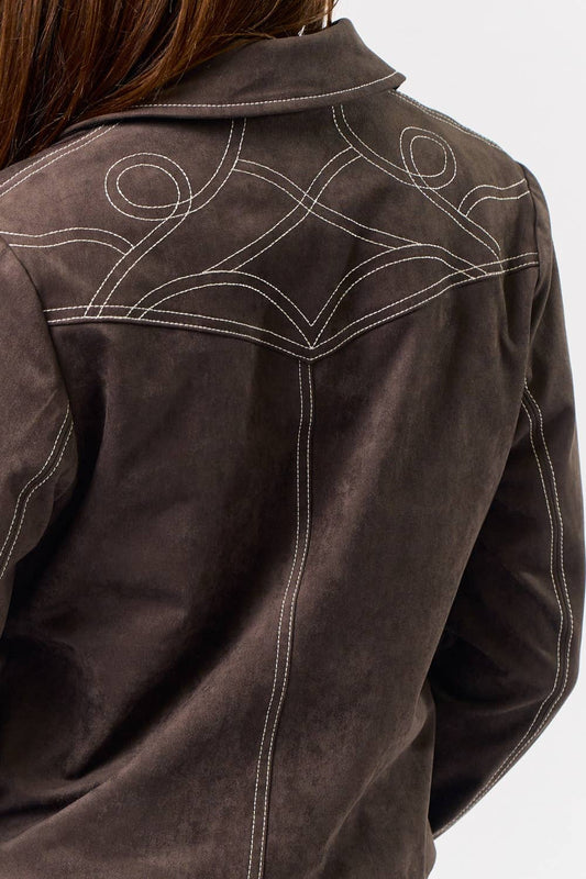 Suede Jacket with Contrast Stitching