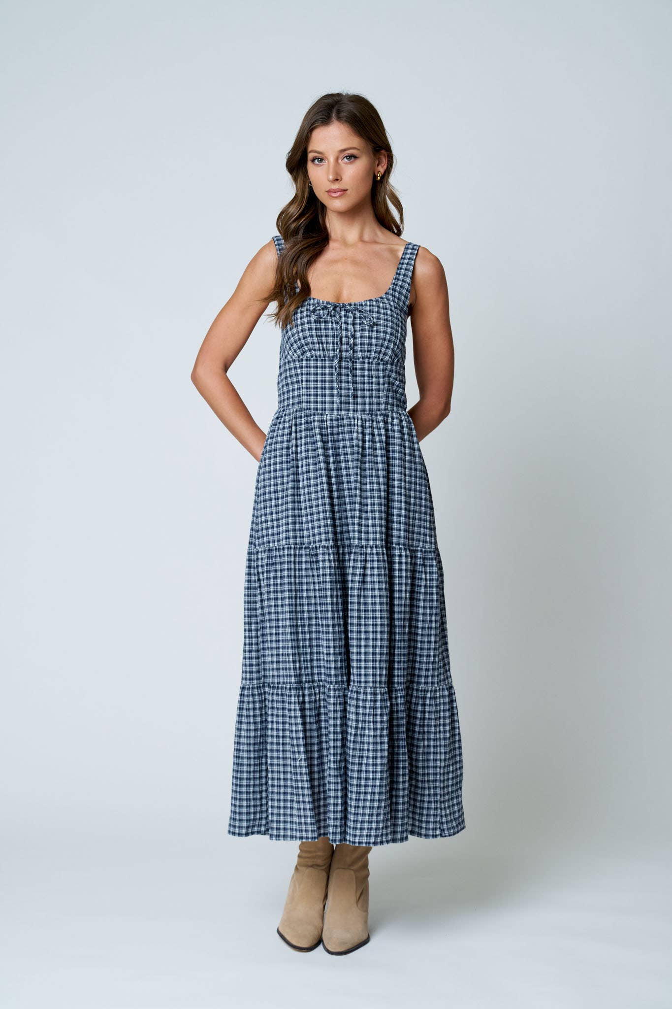 Plaid Front Tie Corset Dress