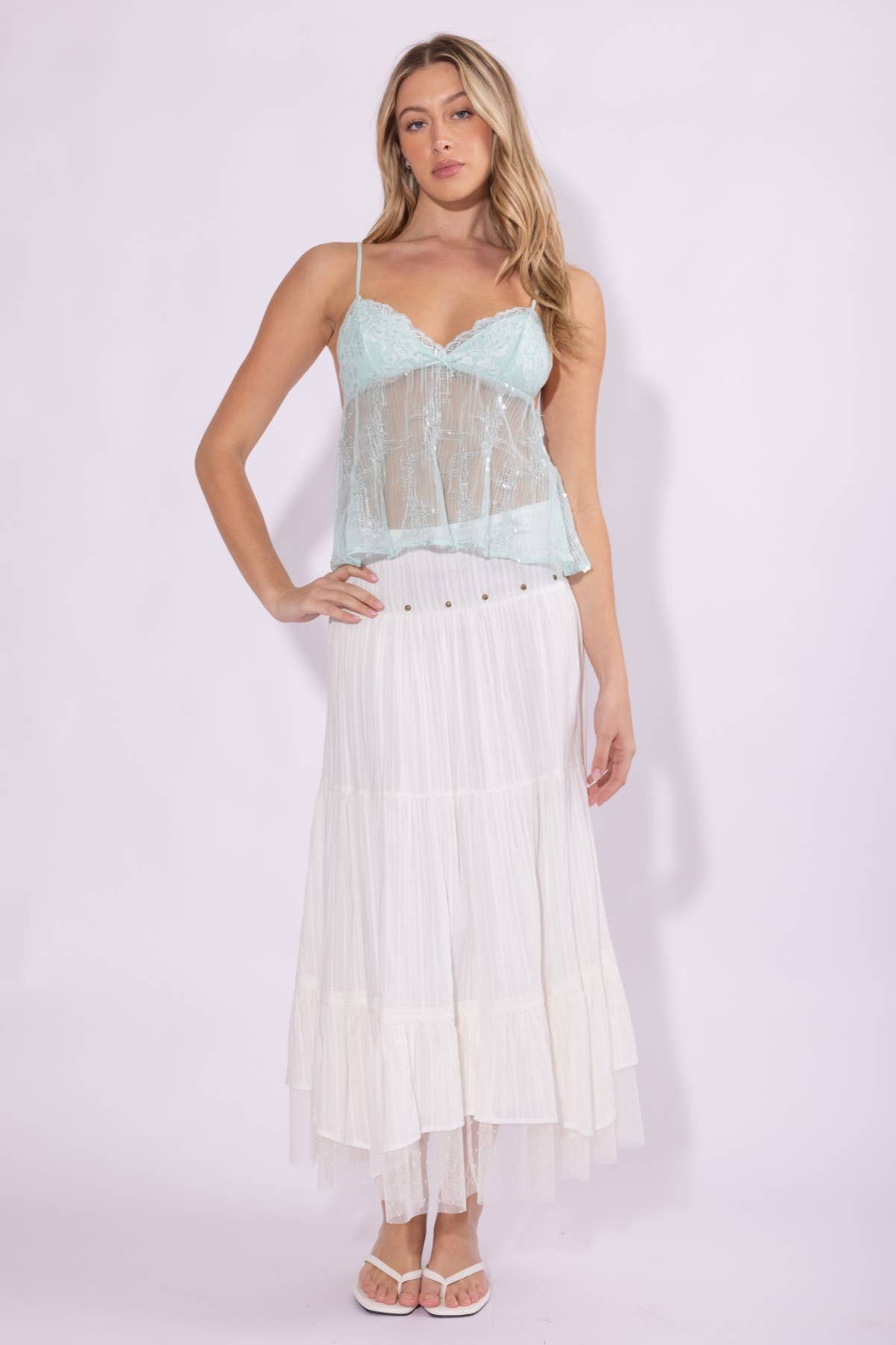 Lace Cup Detailed Cami Sequins BabyDoll Top